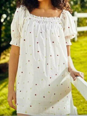 Summertime Garden Stories smocked mini dress embroidered fruit & Ladybugs